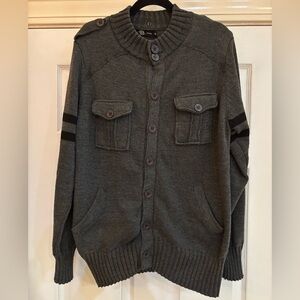 Men’s Long Sleeve Button Down Pocketed Caviar Dremes Military Style Sweater